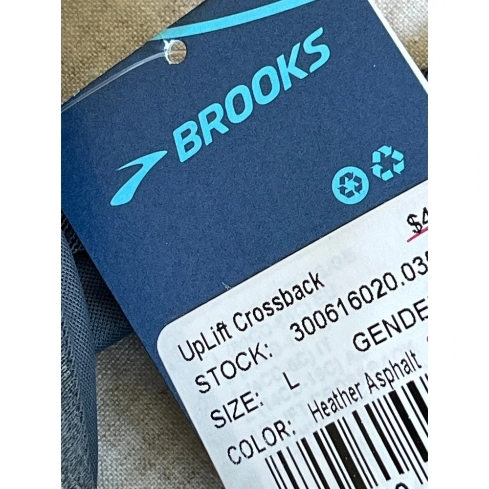 Brooks UpLift Crossback Sports Bra Heather Asphalt Grey Womens C/D Cup, Large